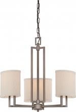 Nuvo 60/4857 - Gemini - 3 Light Chandelier with Khaki Fabric Shades - Hazel Bronze Finish