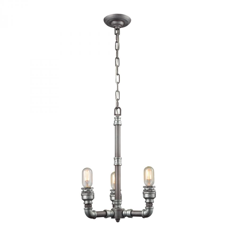 Cast Iron Pipe 3 Light Chandelier In Weathered Z