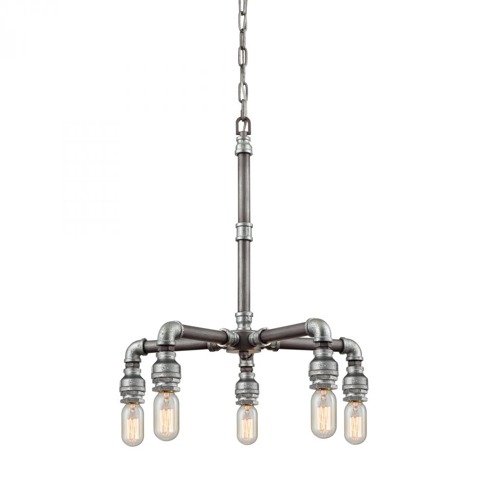 Cast Iron Pipe 5 Light Chandelier In Weathered Z