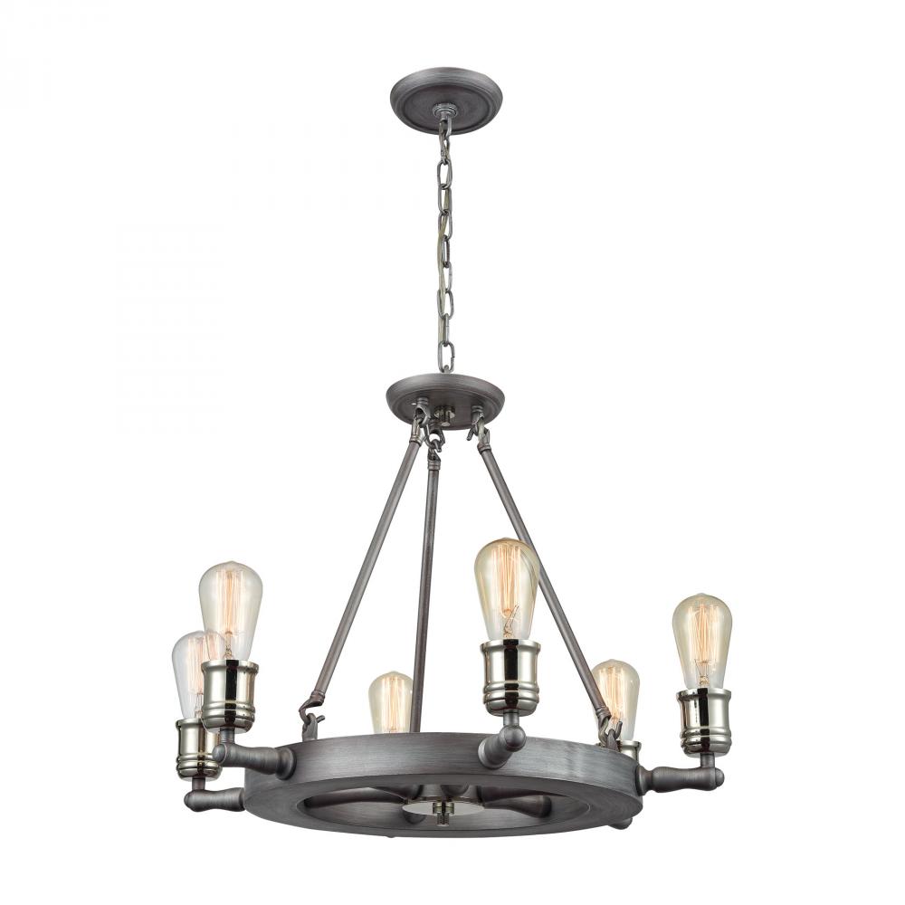 Nautical 6 Light Chandelier In Weathered Zinc An