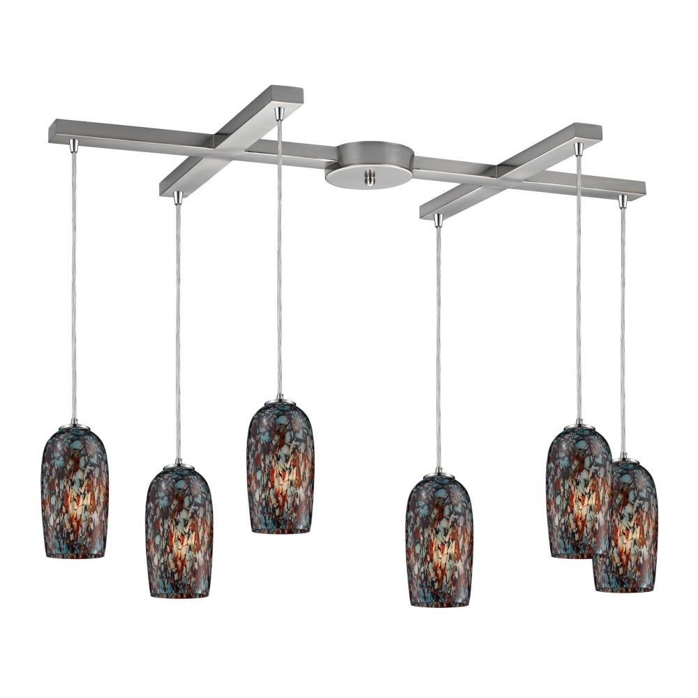 Collage 6 LED Light Pendant In Satin Nickel