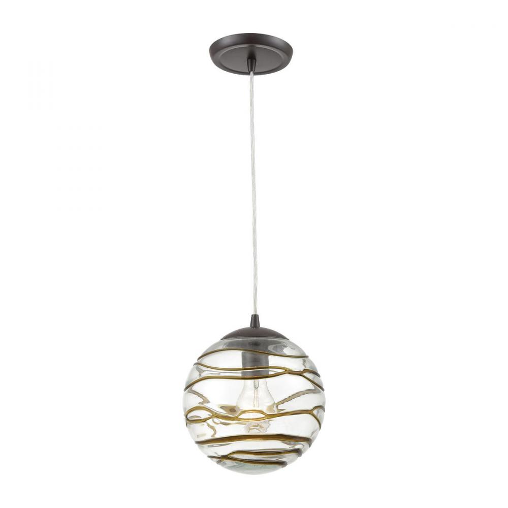 Vines 1-Light Mini Pendant in Oil Rubbed Bronze with Clear Glass with Brown Strip